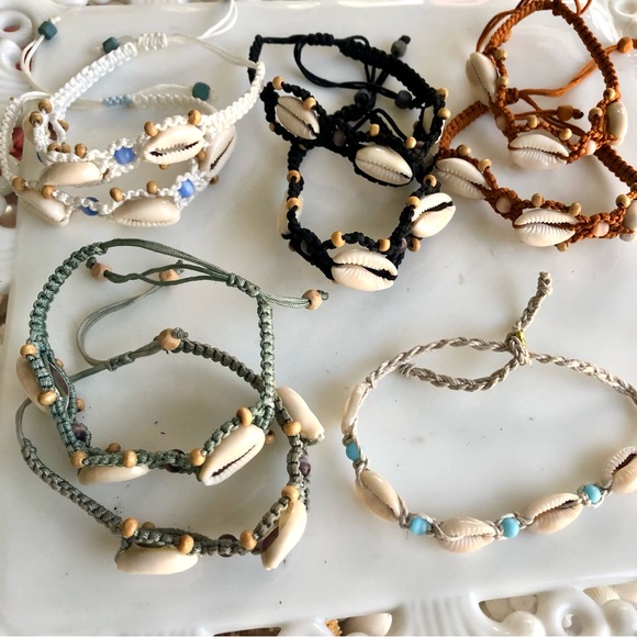 Turquoise & White Surfer Beach Woven Seashell Bracelet - Picture 2 of 8